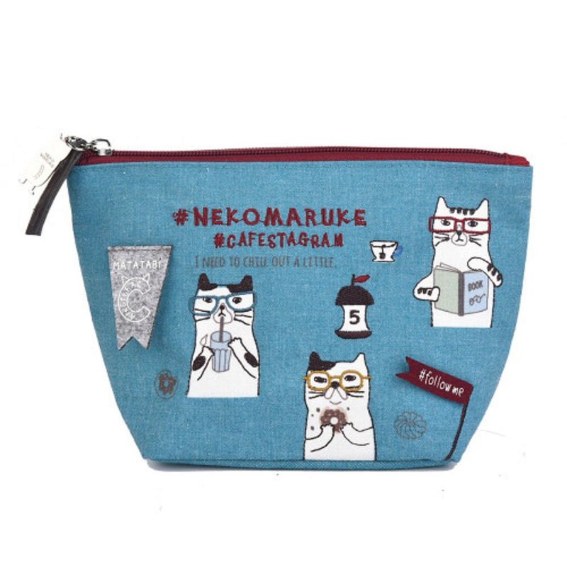 Kusuguru Japan 零钱包 书香咖啡馆 随身小物收纳包 化妆包 -蓝绿 - 零钱包 - 聚酯纤维 绿色