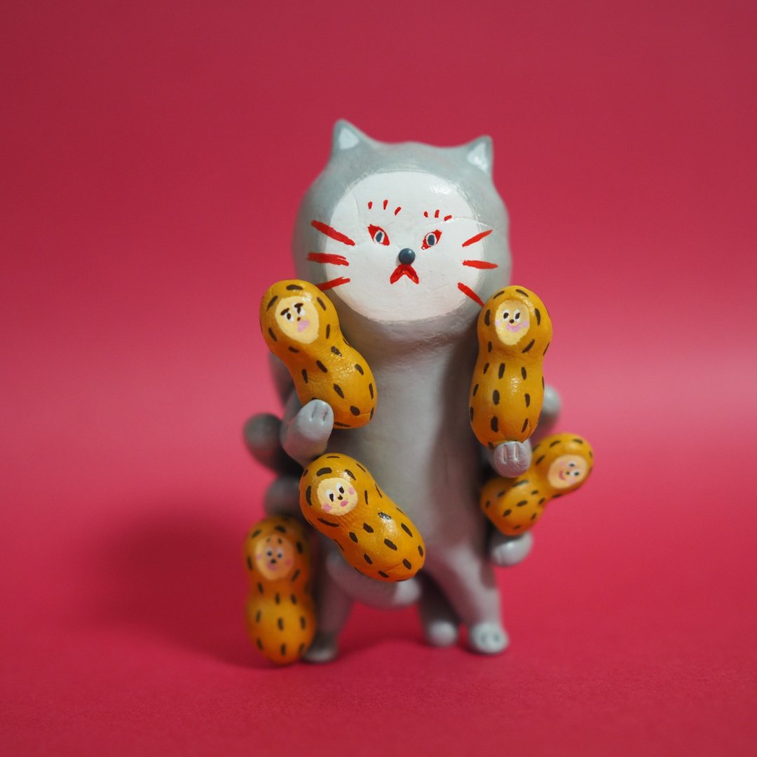 花生九尾猫 - 玩偶/公仔 - 粘土 灰色