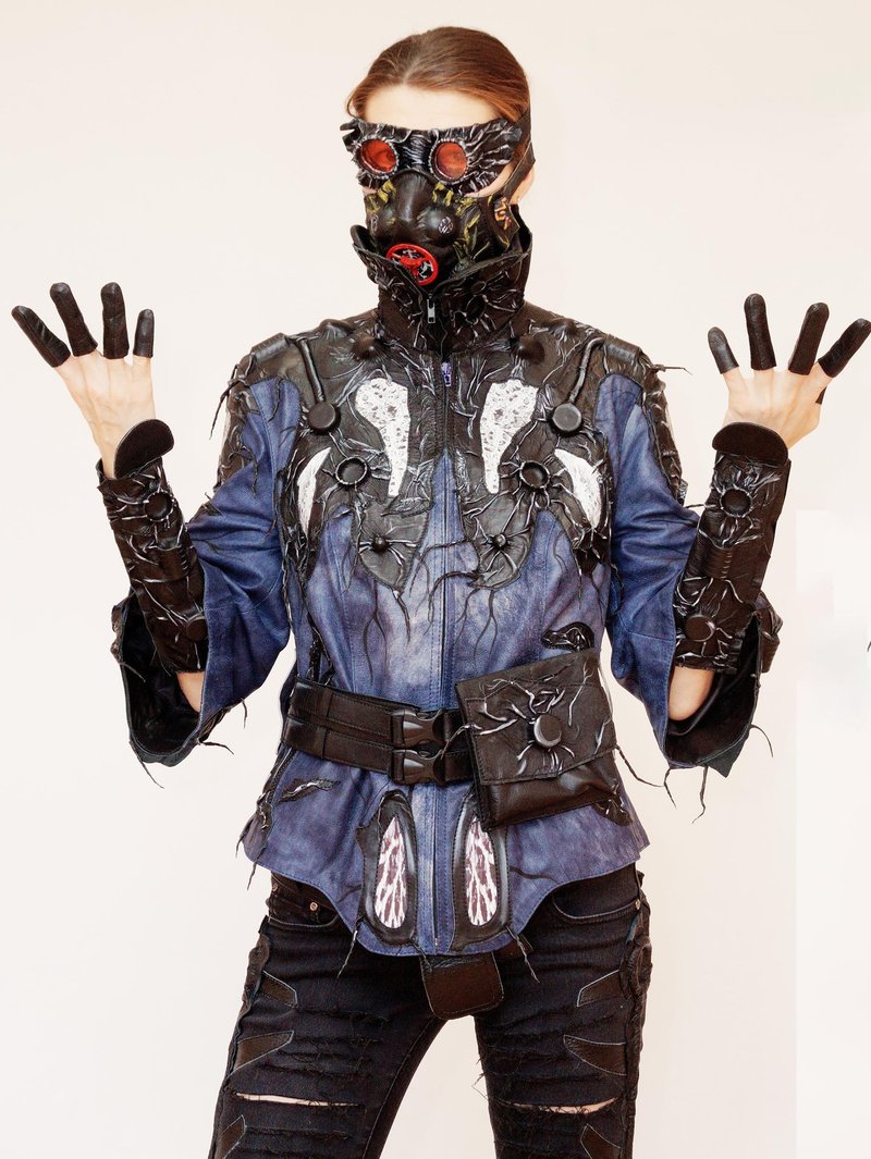 Women's soft real leather jacket removable belt with bags, collar, bracers. - 女装休闲/机能外套 - 真皮 蓝色