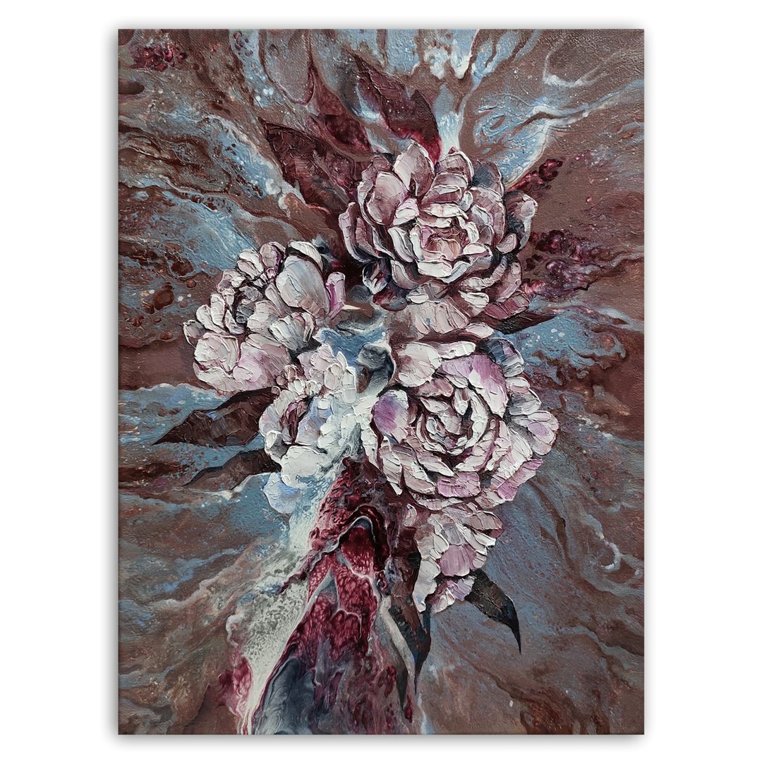Peony painting flower hand-painted original art impasto oil painting fluid art - 海报/装饰画/版画 - 其他材质 粉红色