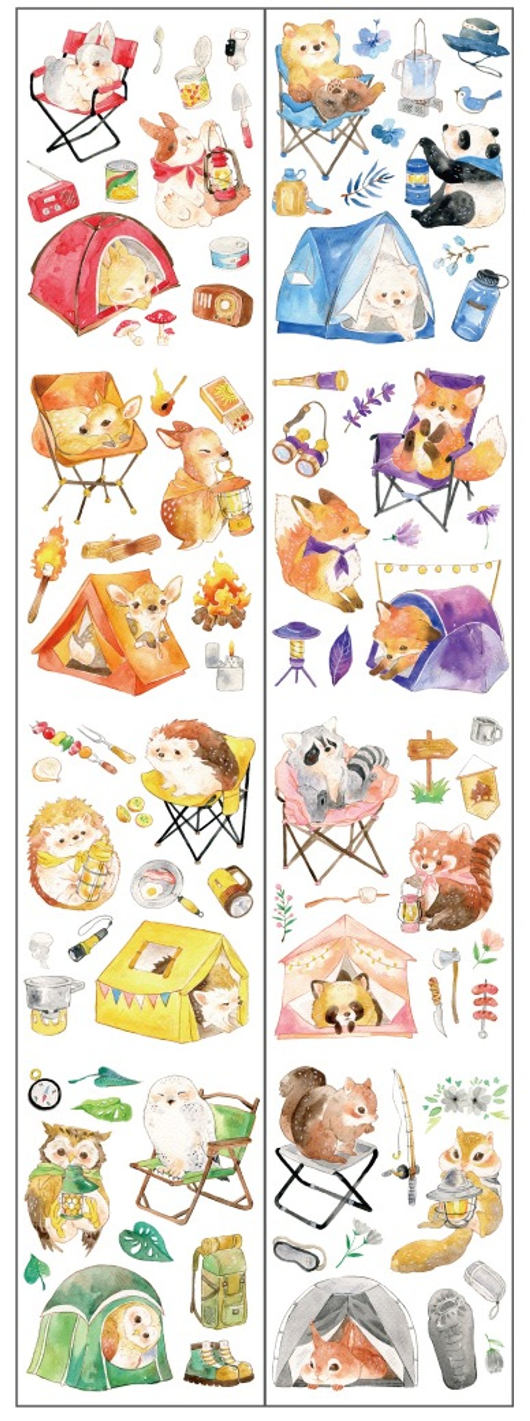 露营小动物/PET/8CM/100cm per circle - 纸胶带 - 纸 多色