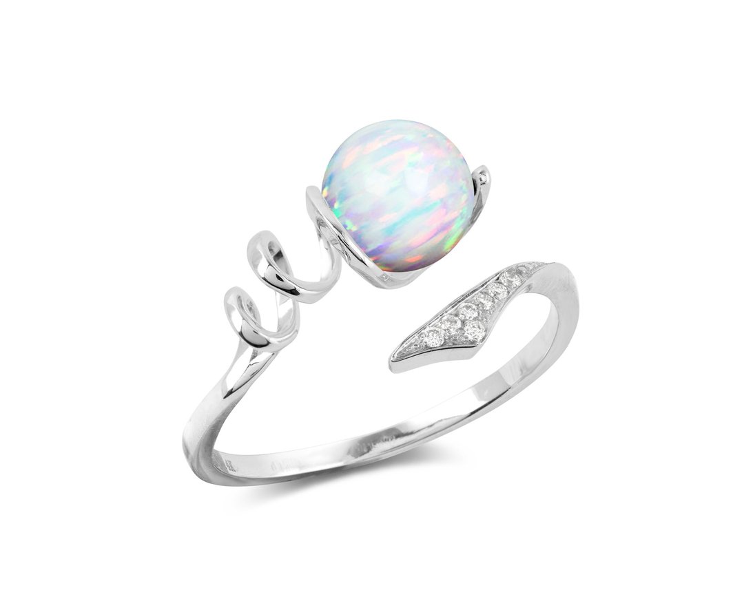 彩欧泊独特求婚戒指 14k白金钻石彗星结婚戒指 简约星空定情指环 - 戒指 - 贵金属 白色