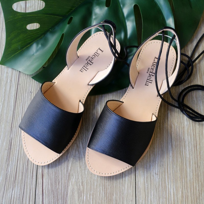 【夏日纠缠】绑带系踝凉鞋-仅剩24号 - 男女凉鞋 - 真皮 黑色