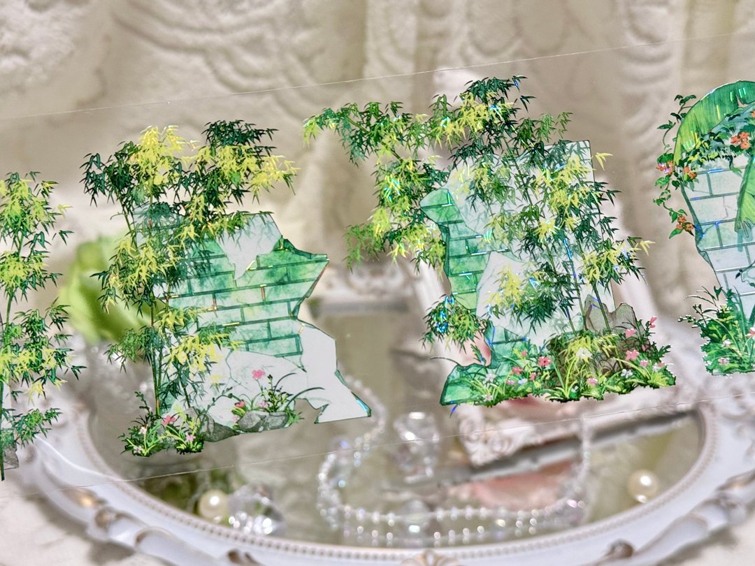 城春草木深 PET 紙膠帶 貝殼光 10米卷 - 纸胶带 - 其他材质 