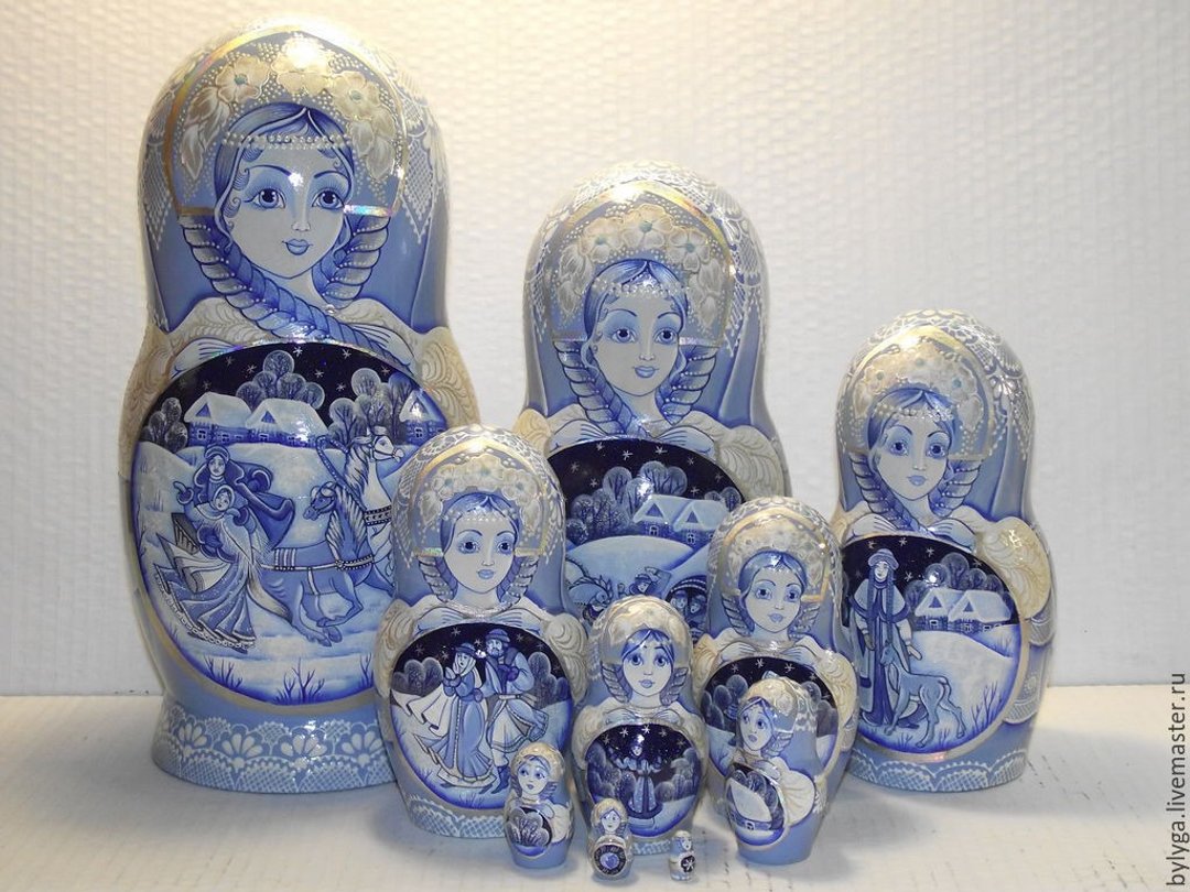 Matryoshka Russian nesting doll author's design OOAK children's toy wooden doll - 玩偶/公仔 - 木头 蓝色