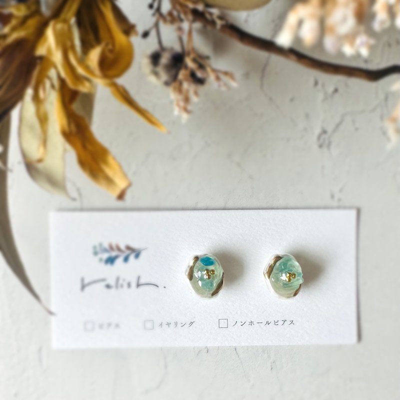 [补货] 华丽珍珠天然石磷灰石镀金耳针夹式耳夹金蓝礼物礼品诞生石 - 耳环/耳夹 - 石头 蓝色