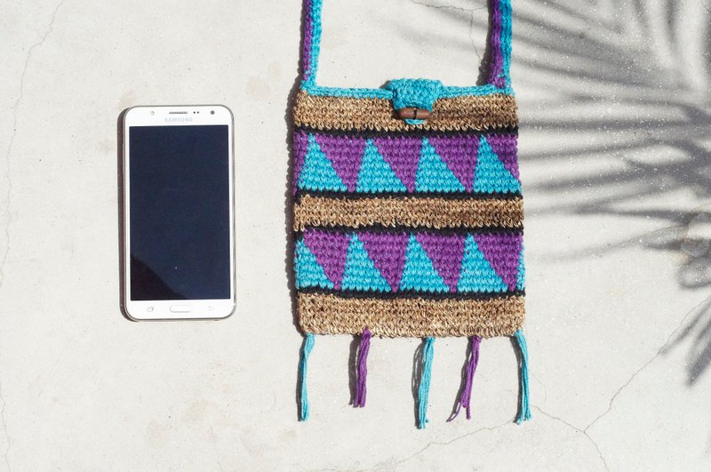 七夕礼物 手工天然棉麻收纳包 / 民族风编织小包 / 钩织相机包 / 手机包 / 卡夹 -  手织小山丘几何三角图腾编织包 - 其他 - 棉．麻 多色