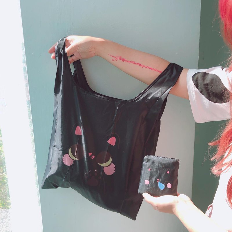 肉球折叠购物袋/环保袋/黑猫 - 手提包/手提袋 - 其他人造纤维 黑色