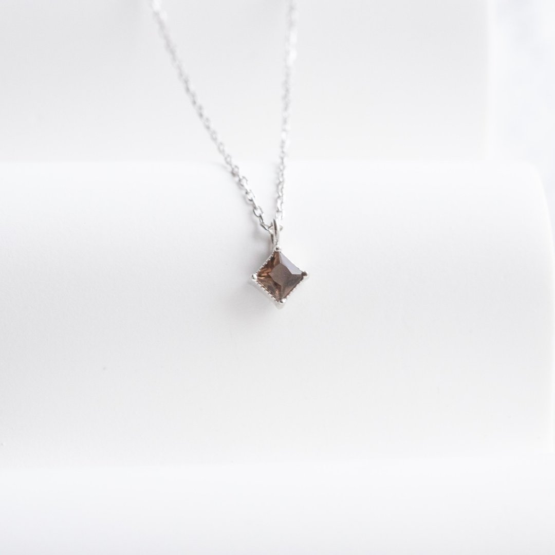 茶晶925纯银方块项链 - 项链 - 宝石 银色