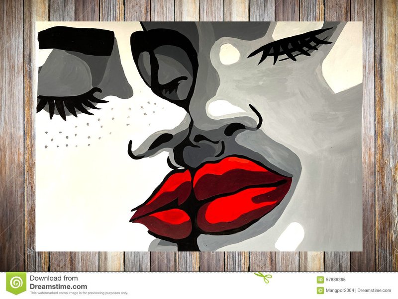 接吻情侣画爱原创艺术女人原创艺术 - 海报/装饰画/版画 - 纸 灰色