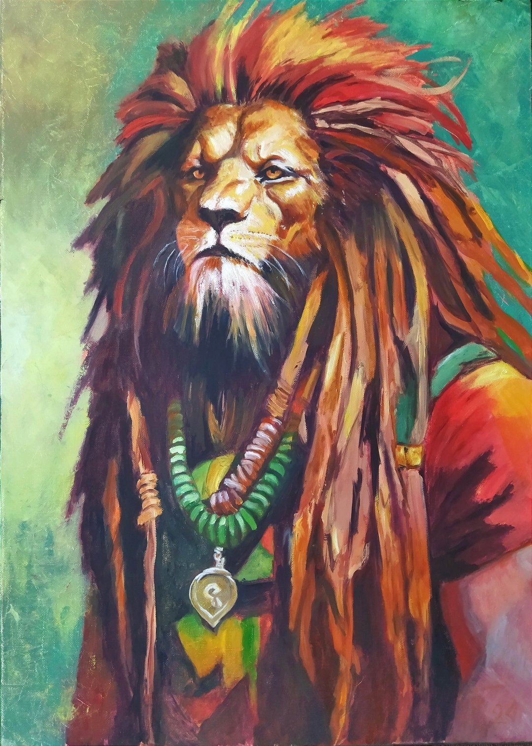 Original oil painting on canvas Reggie the Lion - 海报/装饰画/版画 - 棉 绿色