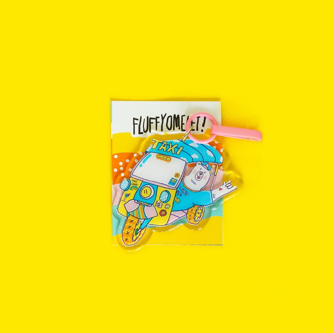 Fluffy Omelet Keychain / Pin / Phone Grip - BANGKOK TAXI - 胸针 - 压克力 多色