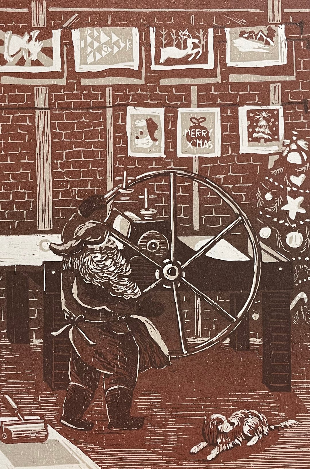 【木刻版画】圣诞老公公深夜加班中 - 木刻版画/手工印刷 - 海报/装饰画/版画 - 纸 咖啡色