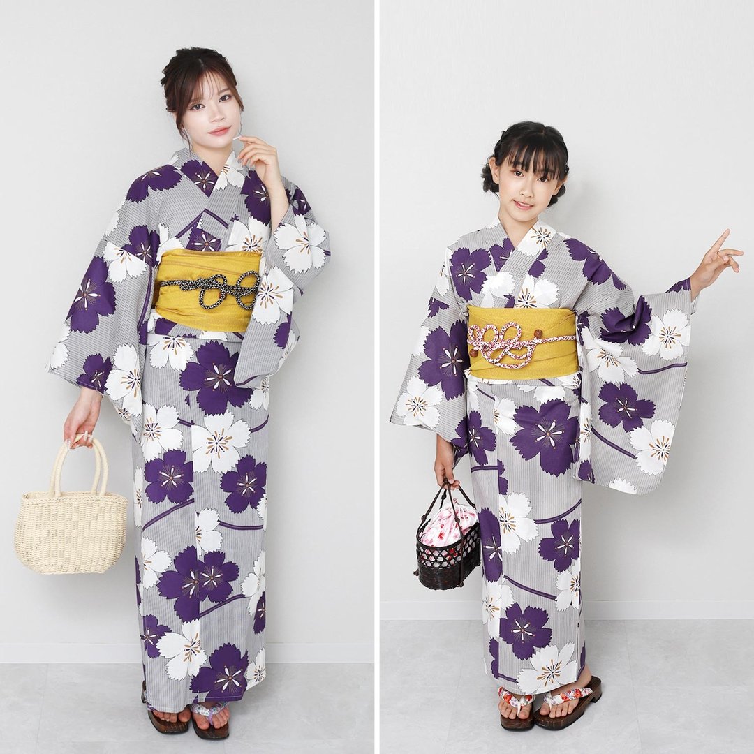 浴衣 腰封 2件组 女 大人 儿童 青少年 亲子 130/140/S/F x23-4 - 其他 - 棉 紫色