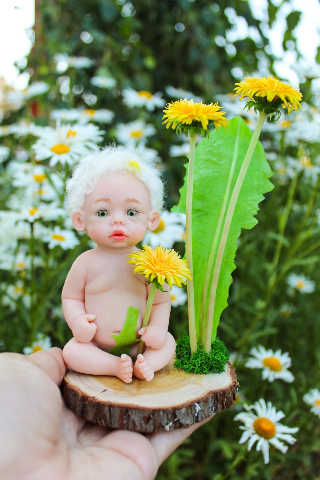 Fantasy doll flowers Fairi doll OOAK doll Baby doll Individual gift Figurine - 玩偶/公仔 - 其他材质 黄色