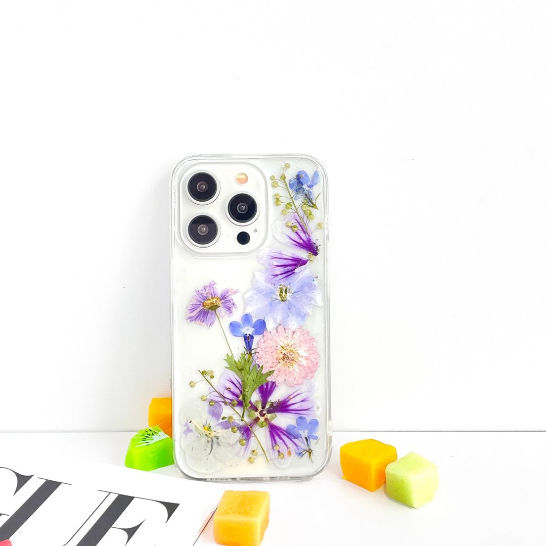 锦葵与三色堇押花手机壳适用于iPhone 16 Pro Max SamsungS25 A35 - 手机壳/手机套 - 植物．花 