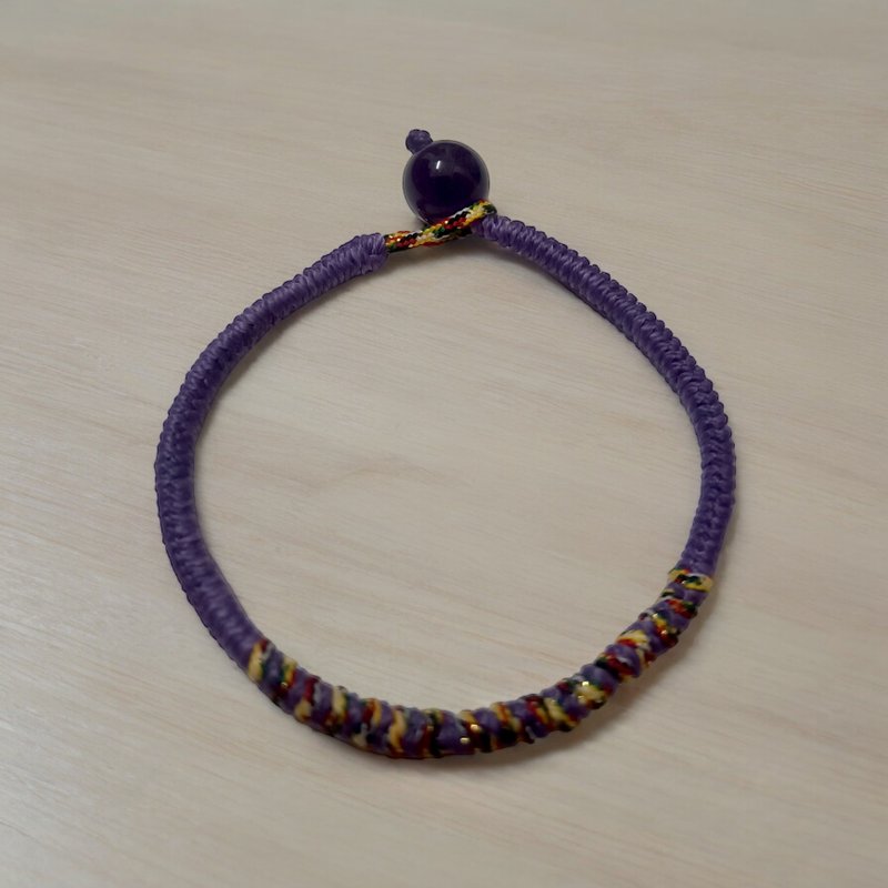 静心平安紫水晶手环  五色线金刚结  螺旋扣珠款 - 手链/手环 - 其他材质 紫色