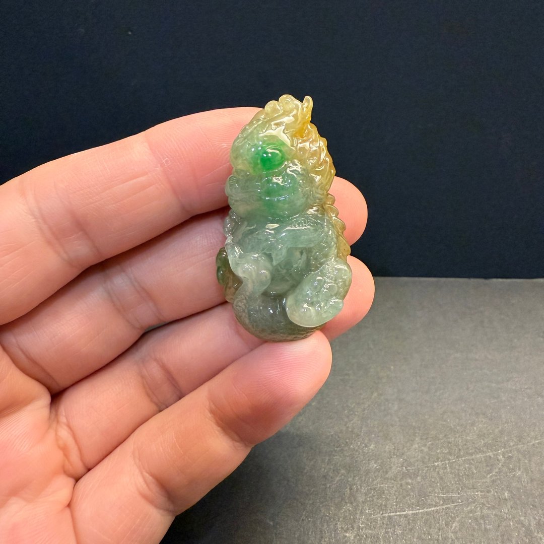 瀚玉珠宝 天然三彩翡翠 神龙护主 老三彩缅甸料 巧色巧雕 - 其他 - 玉石 