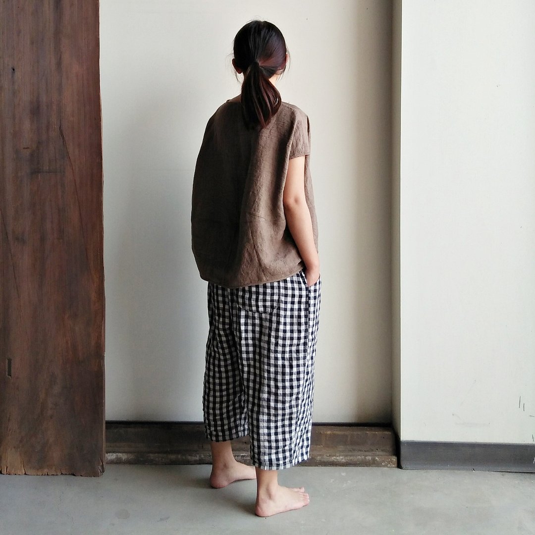 微澎感拼接上衣   亚麻  棕色 特殊品(请详阅商品内容) - 女装上衣 - 棉 咖啡色