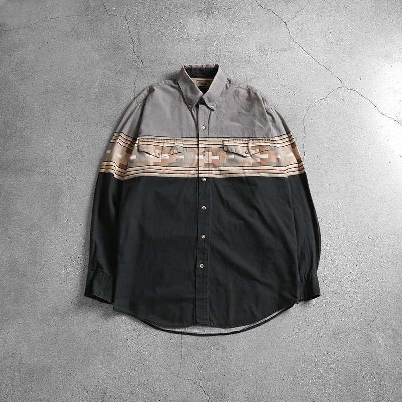 Vintage 图腾衬衫 / 古着衬衫、复古衬衫、衬衫穿搭 - 男装衬衫 - 棉 黑色