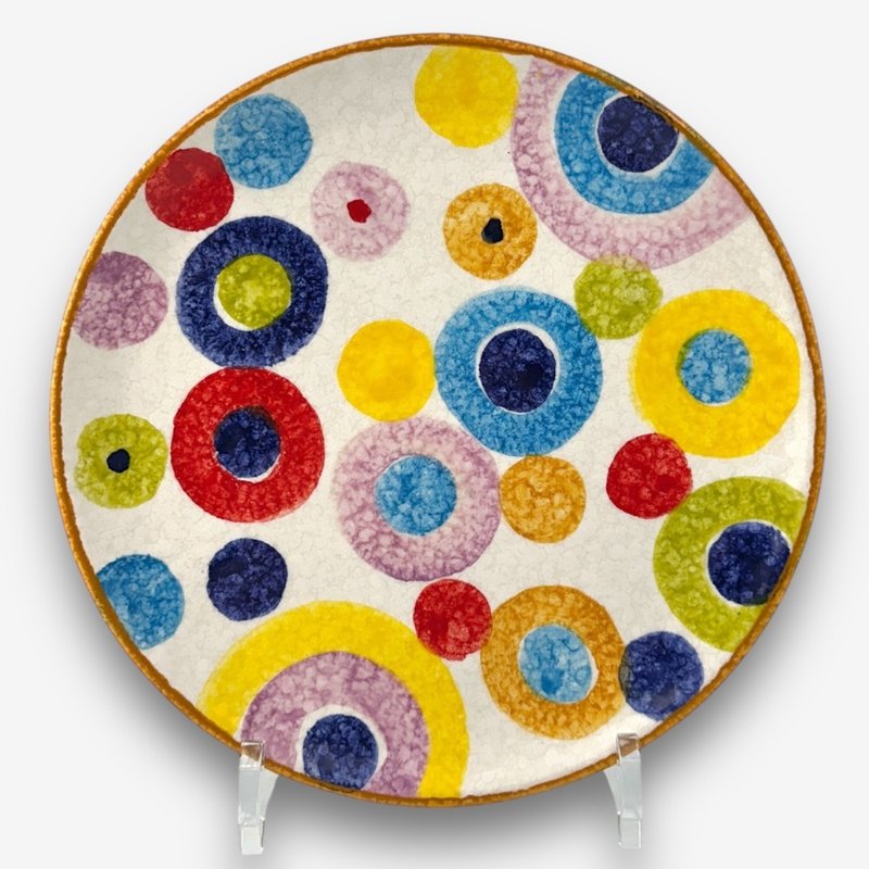 意大利手工陶-POP普普艺术(白底圆圈) 浅圆盘22cm - 盘子/餐盘/盘架 - 陶 多色