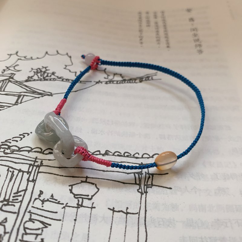 手作 山风晨曦。天然翡翠环环相扣复古编织手链 玛瑙平安古风手绳 - 手链/手环 - 玉石 多色