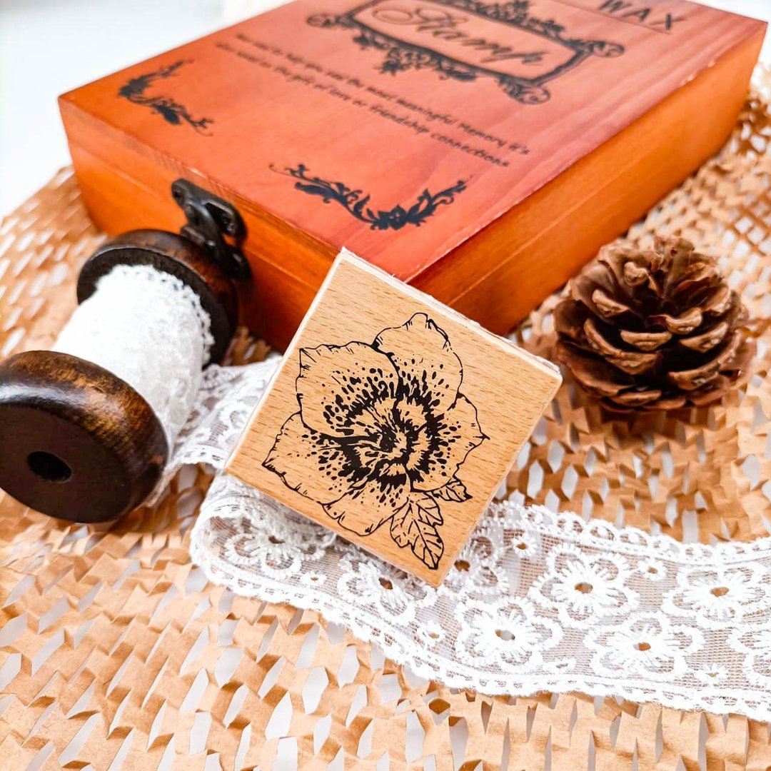 3E100_花系列A/ Flower series.A/櫸木印章 Wood Rubber Stamp - 印章/印台 - 木头 卡其色