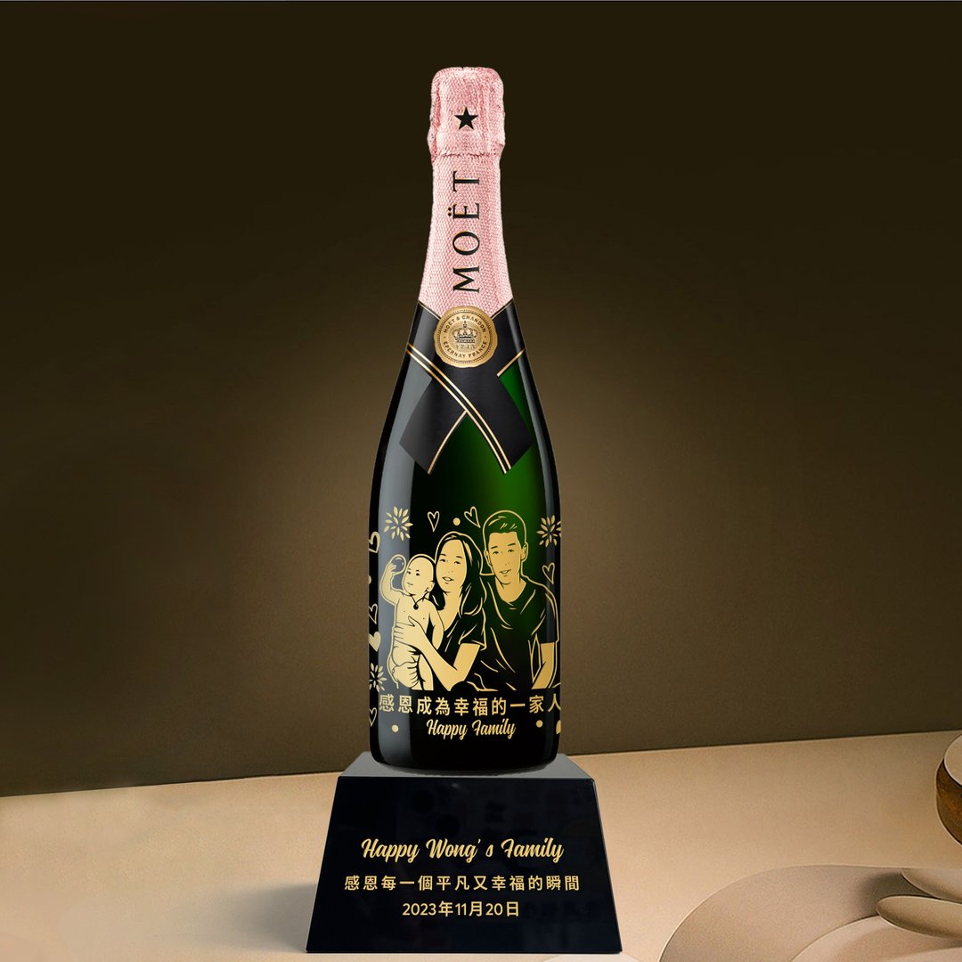 感谢礼物|Moët香槟奖座礼物人像雕刻奖座 纪念礼物 送老婆送家人 - 酒类 - 玻璃 