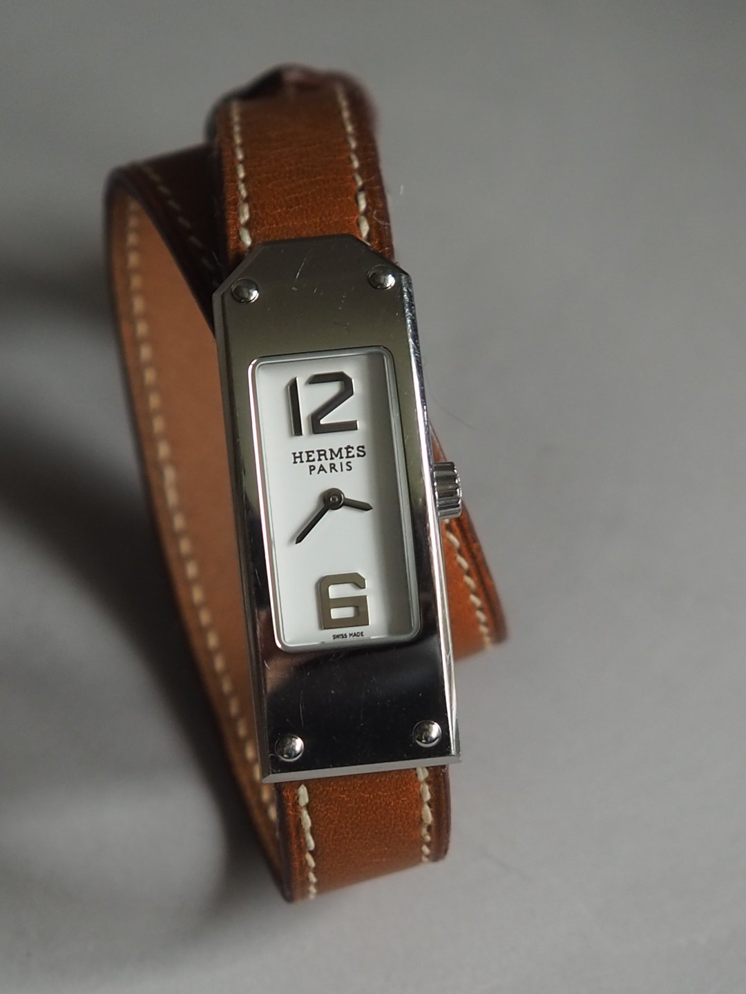 HERMÈS Kelly 2 Double Tour Watch 爱马仕 凯莉 2 双圈表 腕表 银色 棕色 古董 - 女表 - 不锈钢 银色