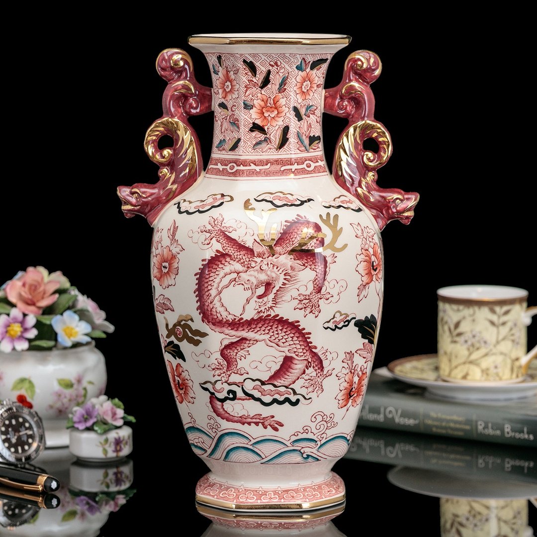 英国制麦森Masons手绘金奢华吉祥龙腾1992限量陶瓷大花瓶30厘米 - 花瓶/陶器 - 瓷 