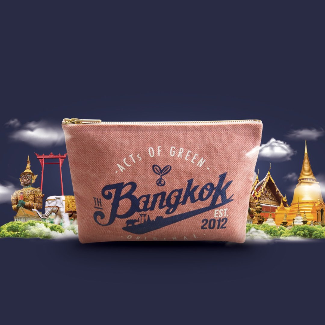 Pouch Bag - Bangkok ACTs Of Green (Light Pink) - 化妆包/杂物包 - 棉 粉红色