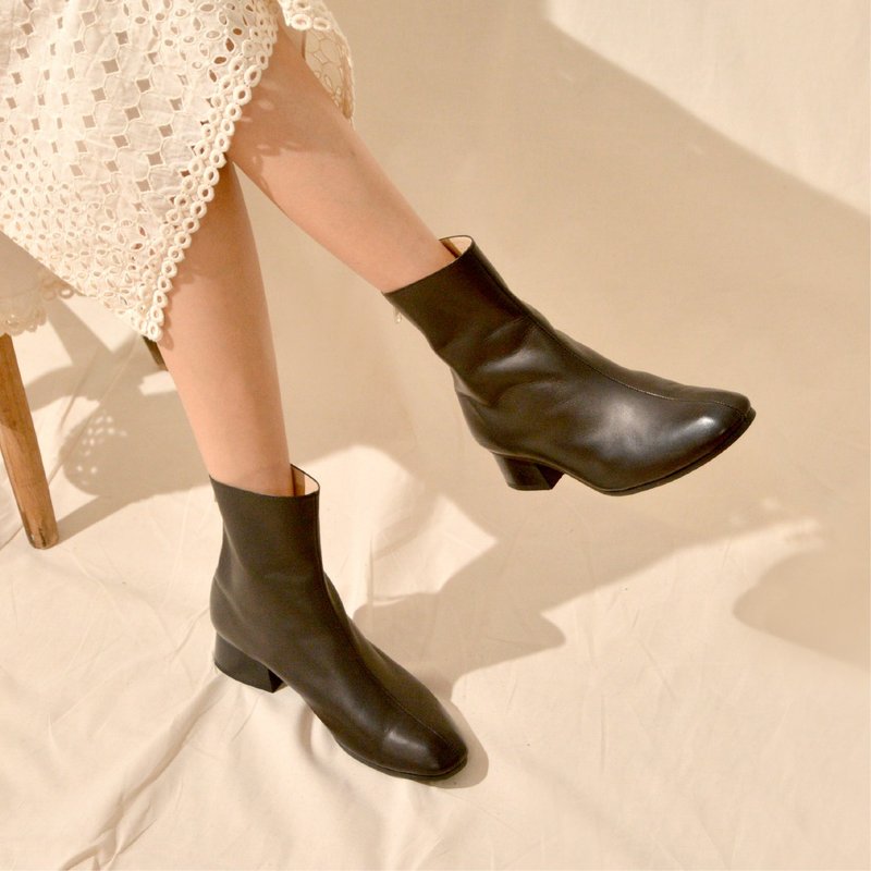 【byebye sale】方头短靴 BN01黑 - 女款短靴 - 真皮 灰色