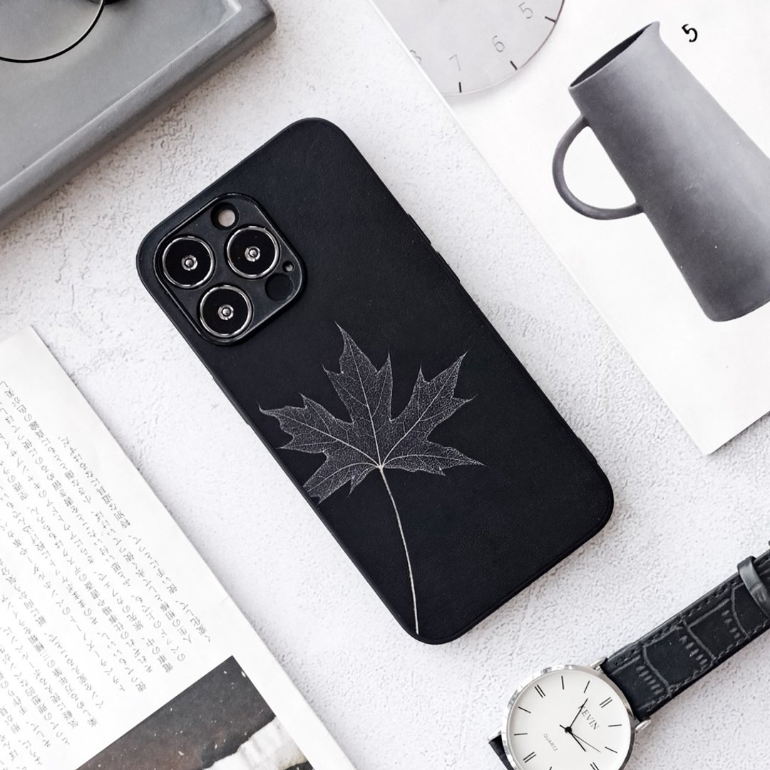 【枫】苹果17promax手机壳iPhone16真皮保护套15plus全包防摔14 - 手机壳/手机套 - 真皮 黑色