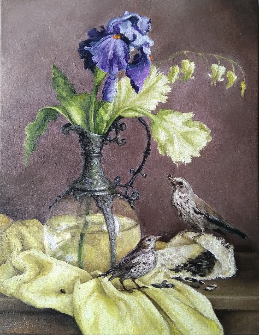 透明花瓶中的鸢尾花花束油画 - 墙贴/壁贴 - 其他材质 黄色