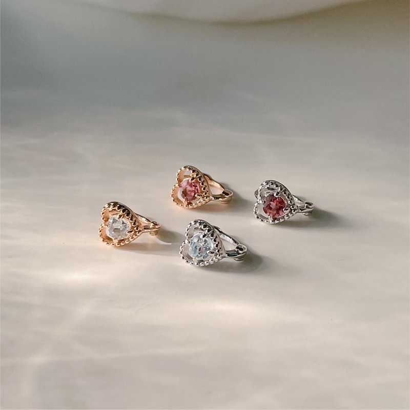 托帕石 / 粉碧玺 【 爱心电波 】7mm纯银小耳扣 || 独家开版 - 耳环/耳夹 - 纯银 卡其色