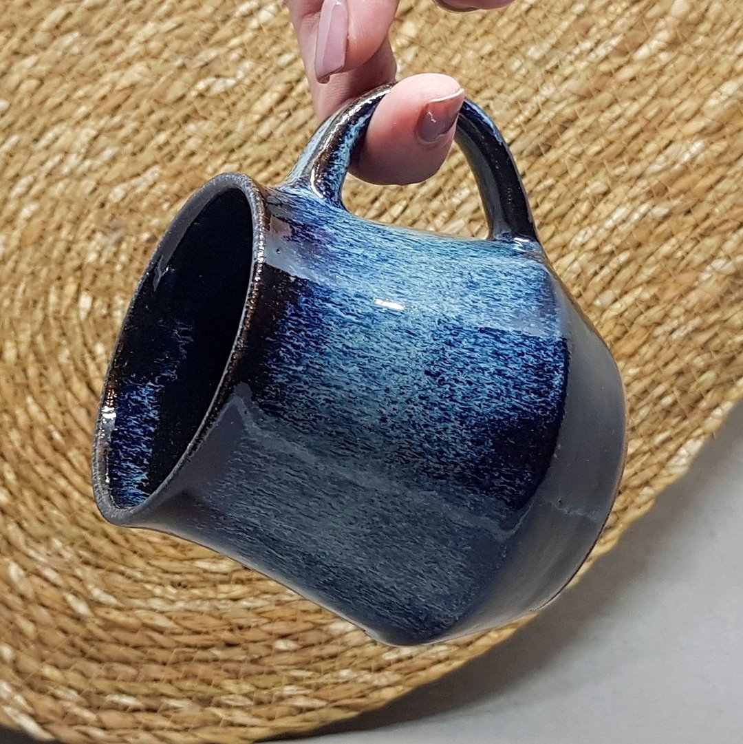 陶器马克杯手工制作 8oz 马克杯手工制作 陶瓷杯蓝色乌克兰陶器手工制作 - 其他杯子 - 粘土 蓝色