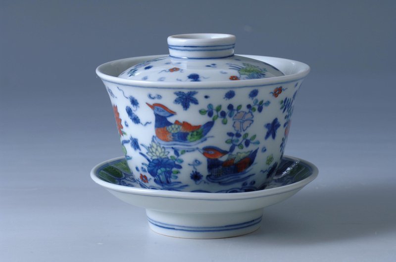 斗彩鸳鸯盖杯 - 茶具/茶杯 - 瓷 