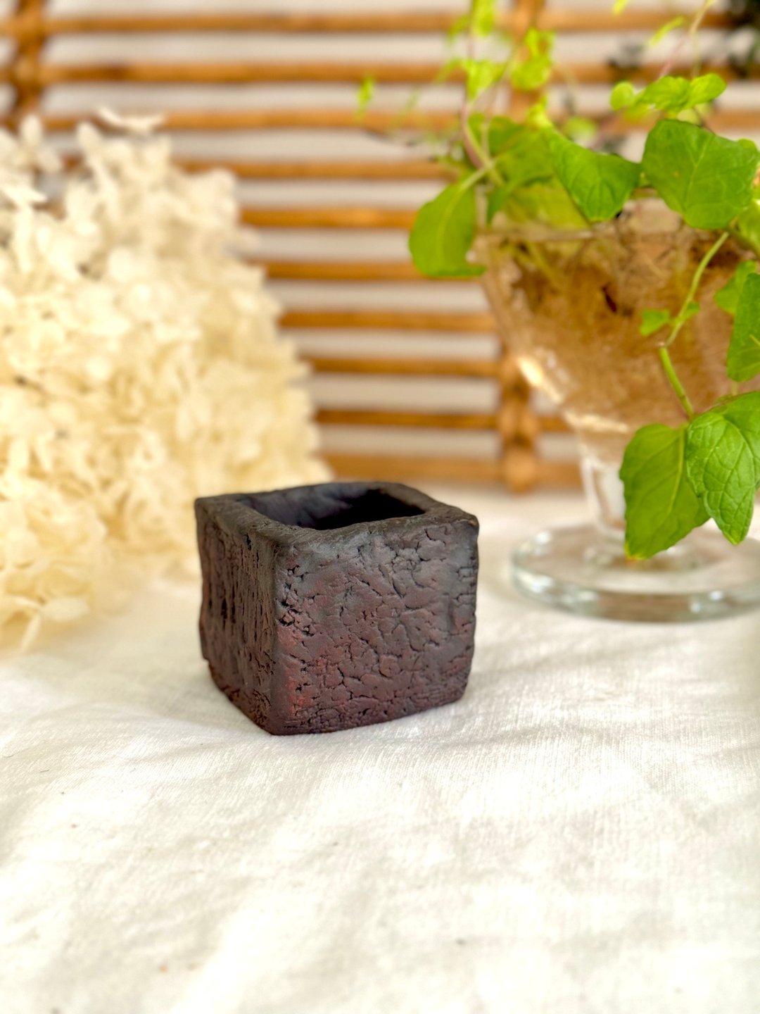 40059-手作黄陶氧化铁釉小方杯 - 其他杯子 - 陶 