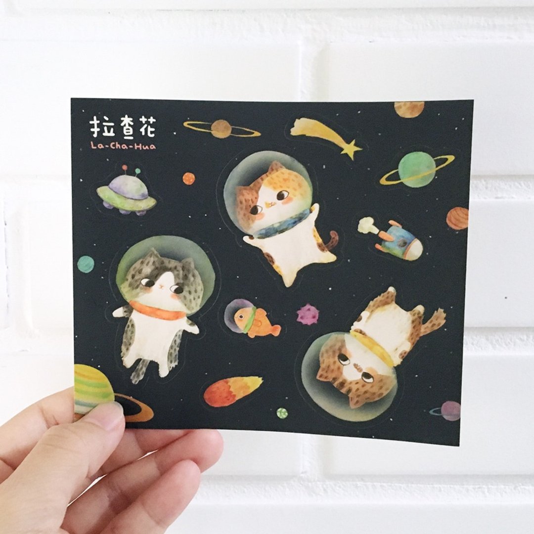 贴纸-太空猫 - 贴纸 - 纸 蓝色