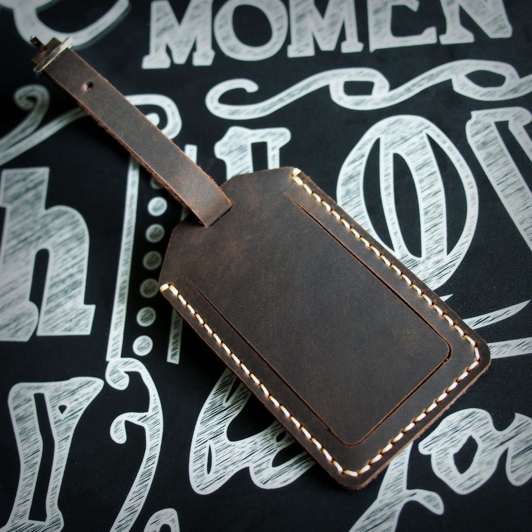 Handmade Personalized Luggage Tag Crazy Horse Leather - 行李吊牌 - 真皮 咖啡色