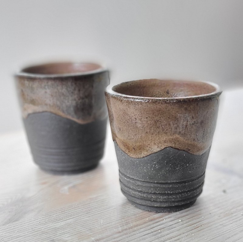 日式黑粗陶艺绿茶对杯 - 咖啡杯/马克杯 - 陶 卡其色