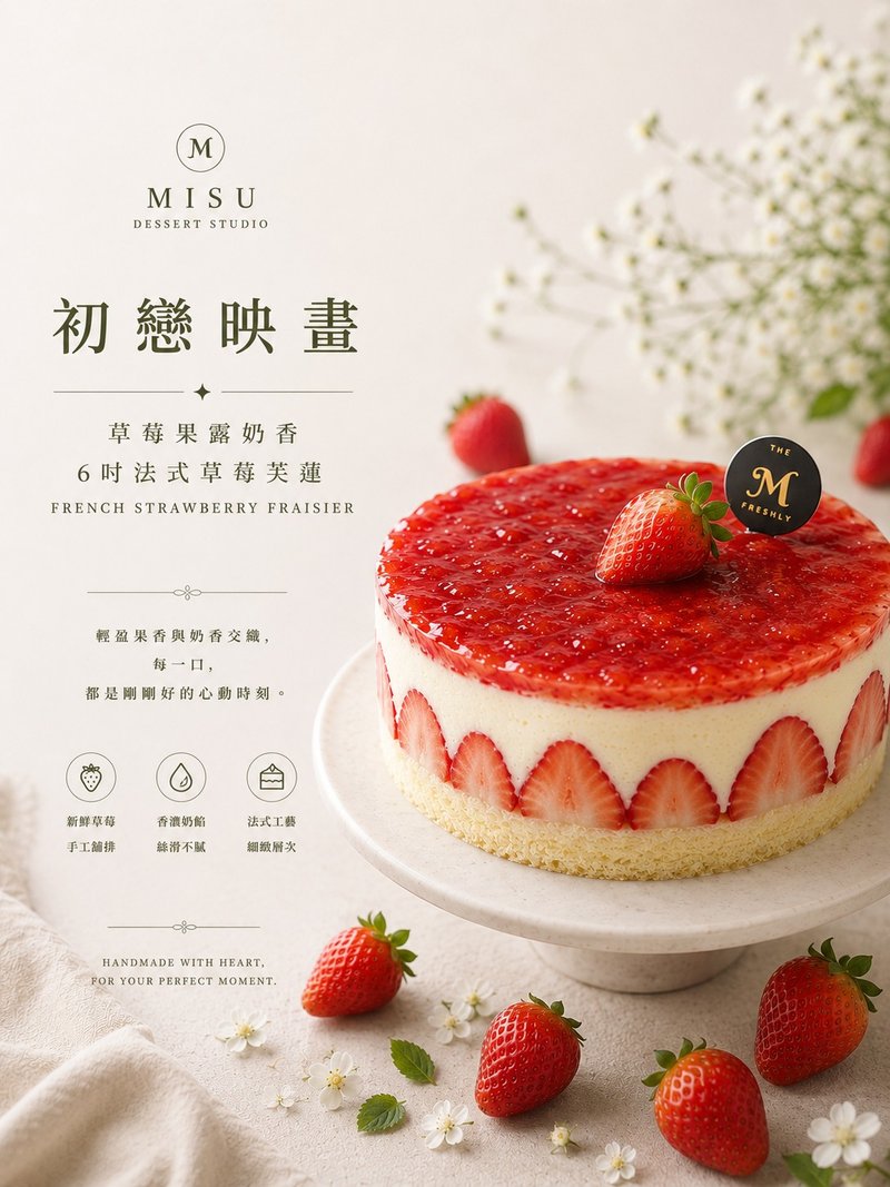 初恋映画 草莓果露奶香 6 寸法式草莓芙莲 Classic Strawberry Frai - 蛋糕/甜点 - 新鲜食材 