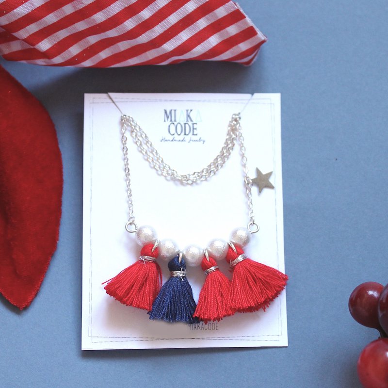 *流苏客制化页面*星星 棉棉珍珠项链颈链 秋冬 聖誕 - 项链 - 其他材质 红色