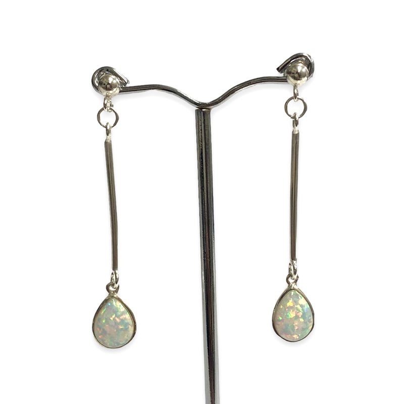 Victorian Style Gilson Opal Filigree Pattern Long Earrings 925 Sterling Silver - 耳环/耳夹 - 纯银 银色