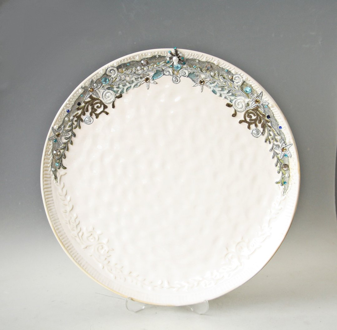 Decorative Plate Ceramic Beach Wedding Dish Centerpiece Candle Holder - 盘子/餐盘/盘架 - 瓷 白色