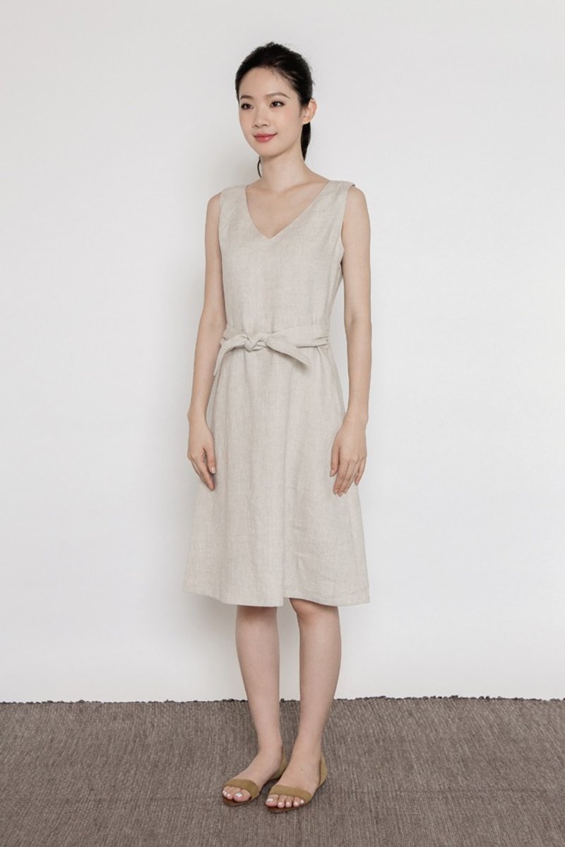 园艺植人V领绑带洋装 Gardener V Neck Bow Tied Dress - 洋装/连衣裙 - 棉．麻 多色