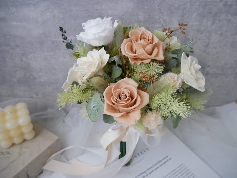 自然型不凋捧花【气质肤粉】永生捧花/拍婚纱/婚礼捧花 - 干燥花/捧花 - 植物．花 粉红色