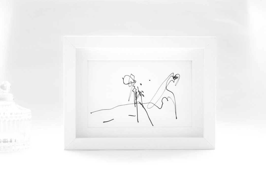 心流插画 (含框 + 礼盒)【不要心碎】| 画框礼盒 | 黑白 - 画框/相框 - 木头 白色