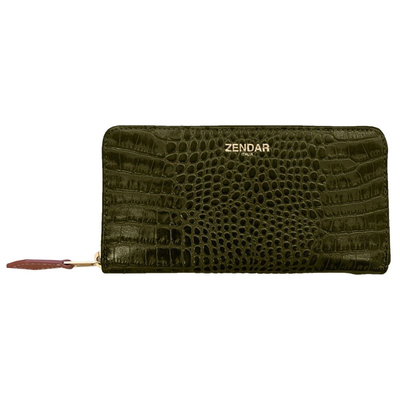 ZENDAR 限量1折 顶级小牛皮鳄鱼纹拉链长夹 全新专柜展示品 - 皮夹/钱包 - 真皮 绿色