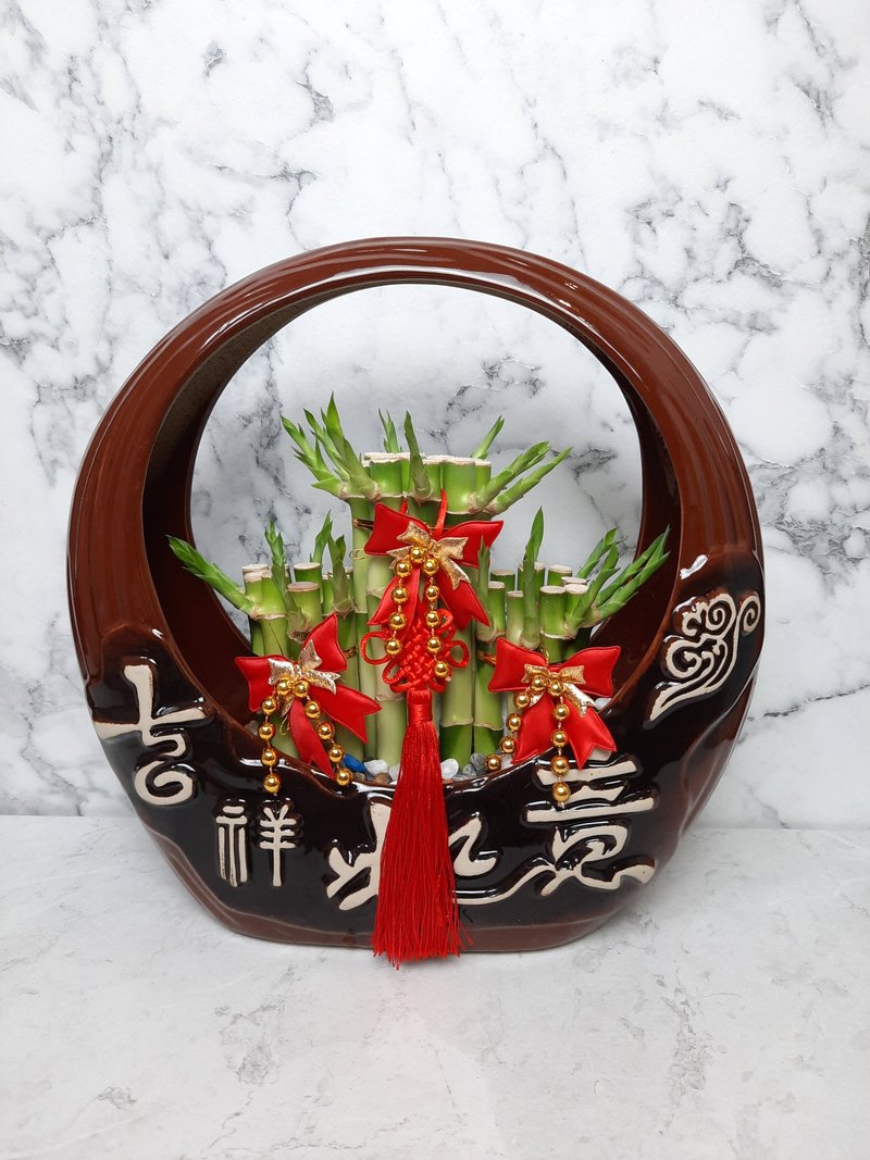 圆满礼篮 开运竹 开幕 升迁 乔迁 入厝 送礼 组合盆栽 - 植栽/盆栽 - 瓷 咖啡色